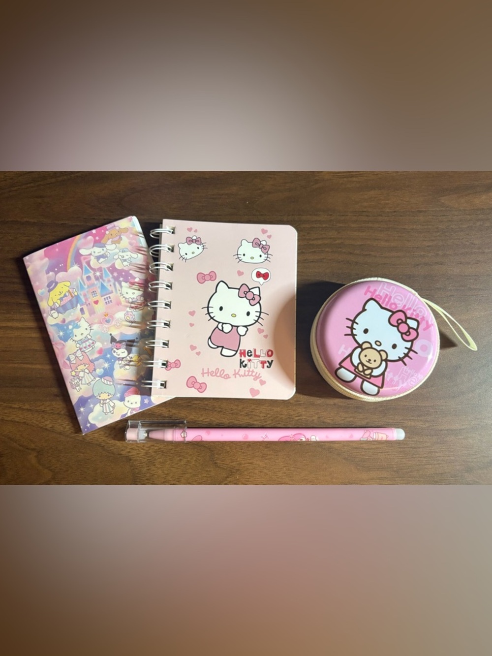 Hello Kitty Mini Notepads (2) w/Round Metal Pouch & Hello Kitty Pen